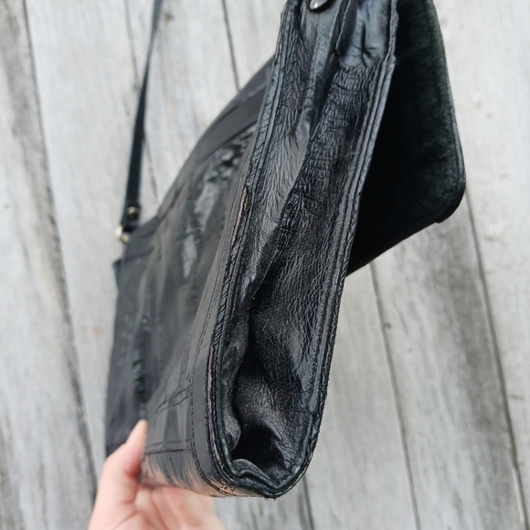Vintage Eel Skin Eelskin Clutch Shoulder Bag Black Leather Lined Womens Purse - Picture 10 of 11
